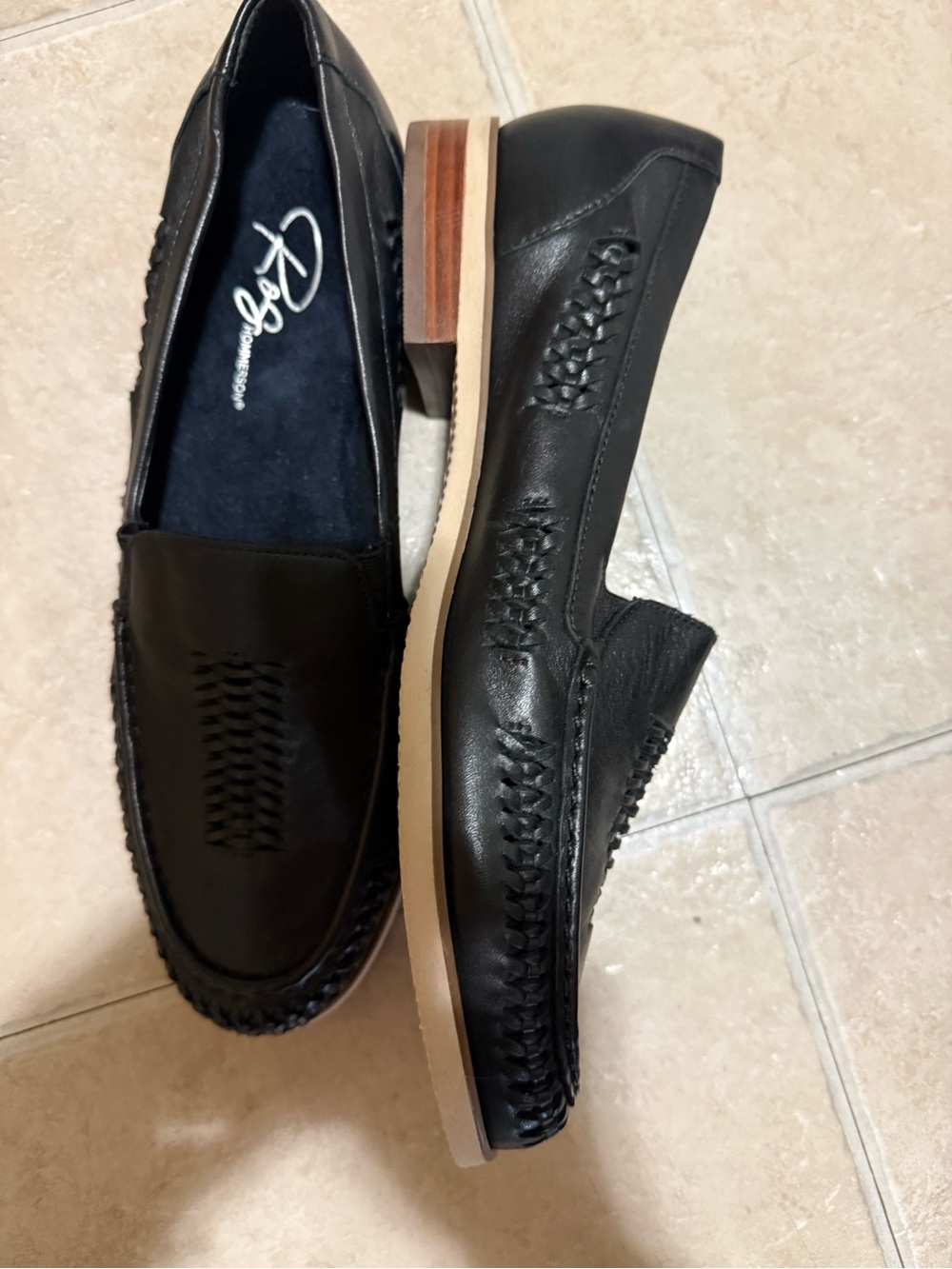 Womens Black Leather Slip-On Loafers